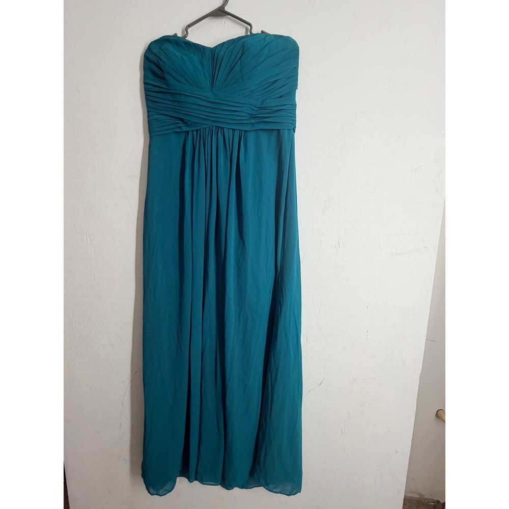 Davids Bridal Teal Blue Strapless Chiffon Pleated Bridesmaid Formal Dress Gown